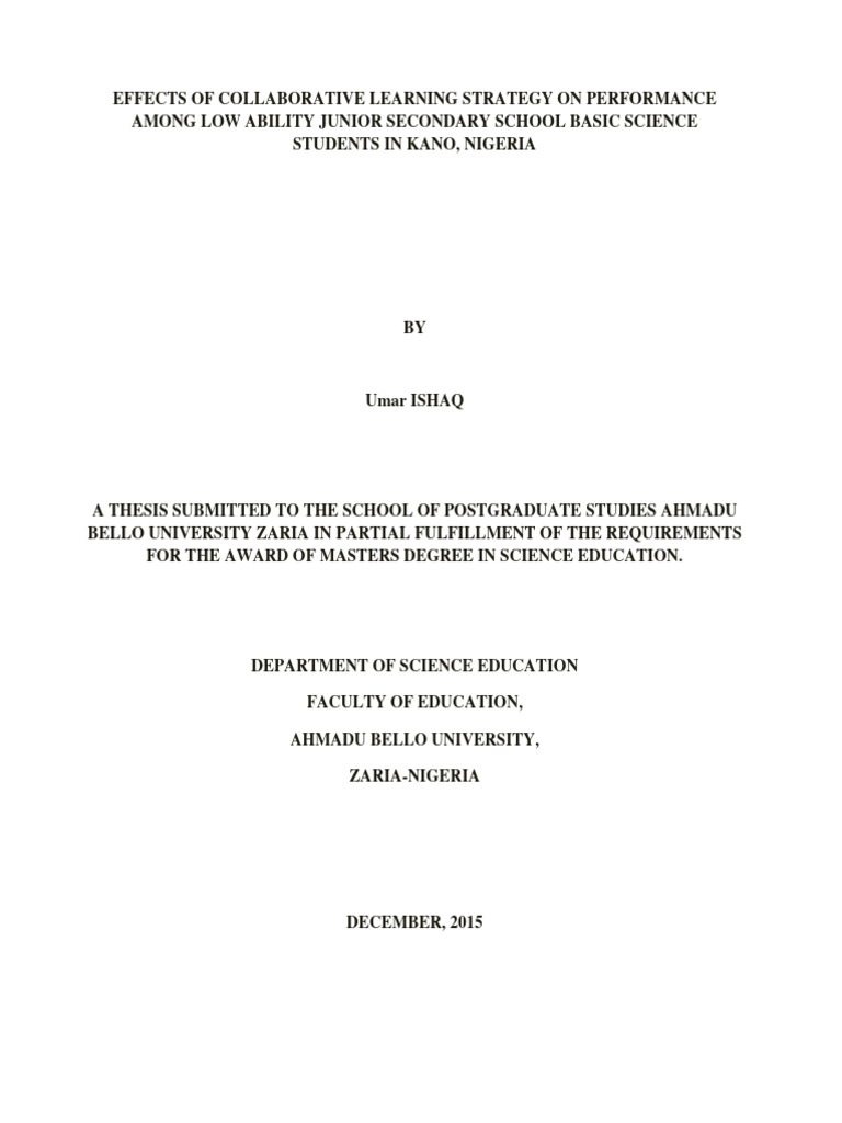 Effects of Collaborative Learning Strategy On Performance Among Low ...
