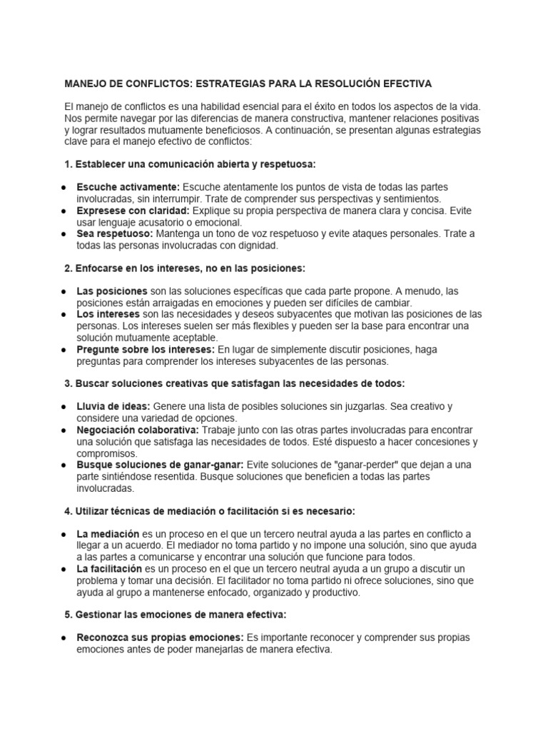 Estrategias para Manejo de Conflictos | PDF | Mediación | Las emociones