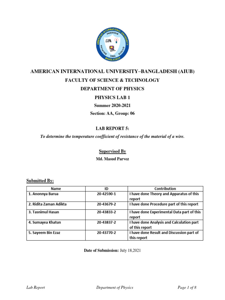 1 - Lab Report Exp 2 Final Group 6 | PDF | Electrical Resistance And ...