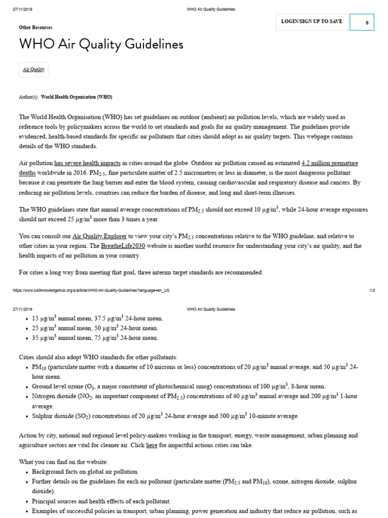 WHO Air Quality Guidelines STANDARDS | Download Free PDF | Air ...