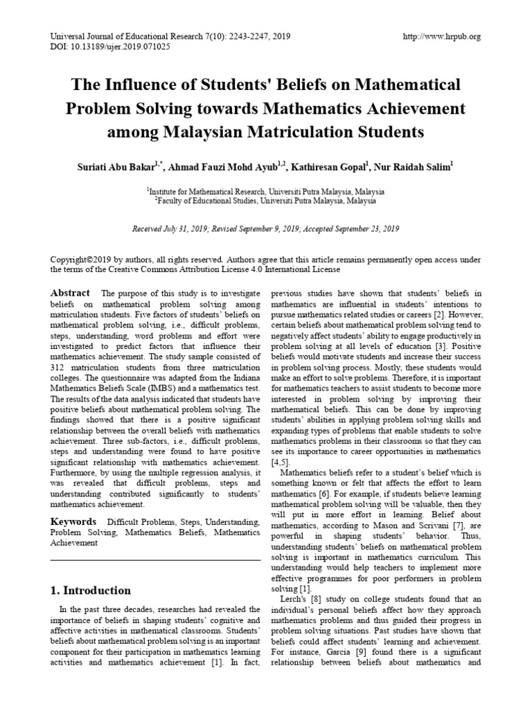 The Influence of Students Beliefs On Mathematical | PDF | Errors And ...