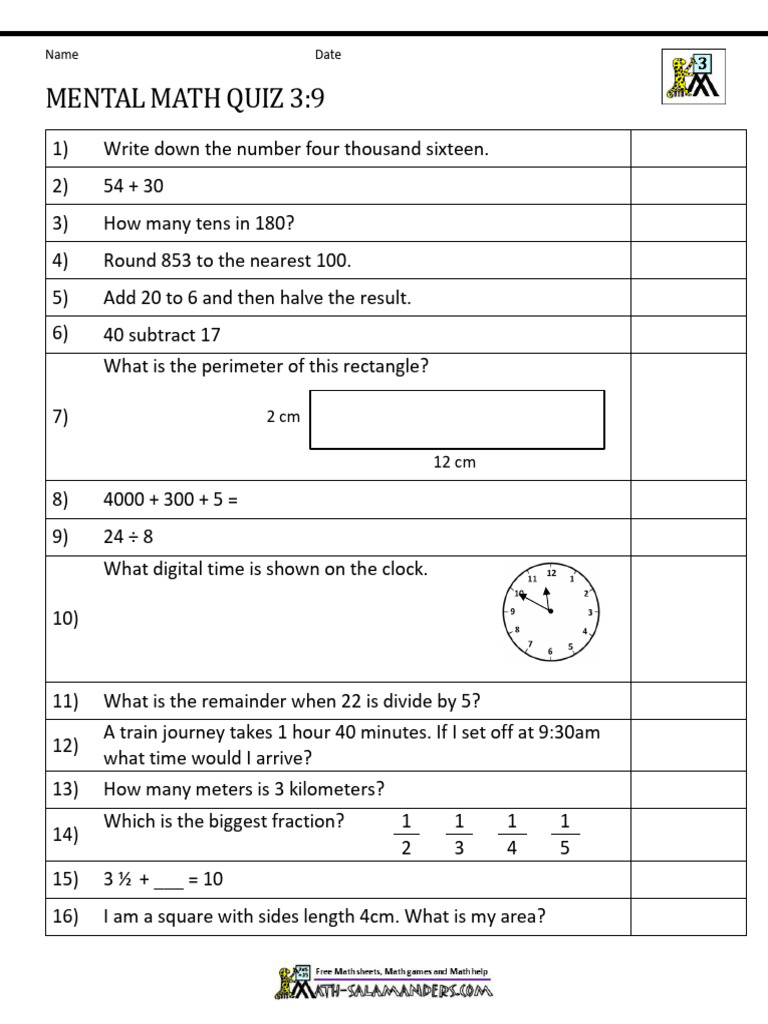 Mental Math 3 Grade | PDF | Elementary Mathematics | Mathematics