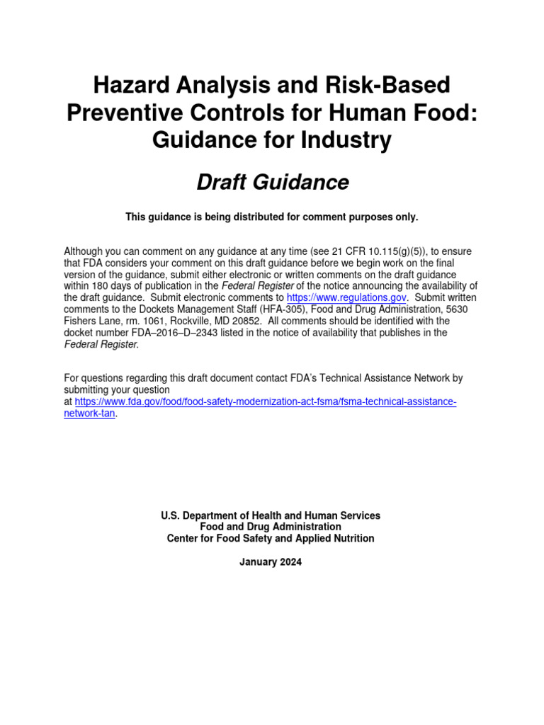 FDA Guidance on Food Safety Controls | PDF | Food Safety | Food And ...