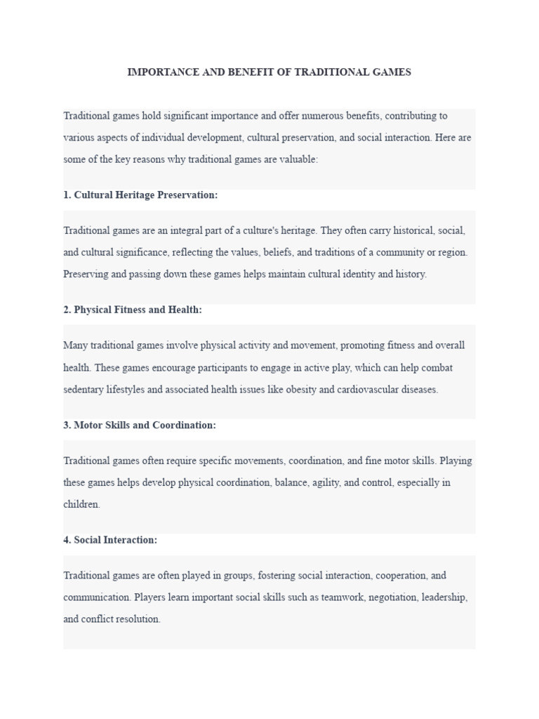 Benefits of Traditional Games in PE | PDF | Physical Fitness | Physical ...