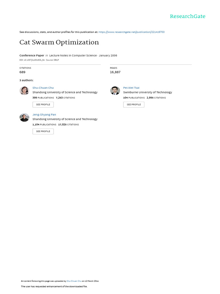 Cat Swarm Optimization | PDF | Mathematical Optimization | Algorithms