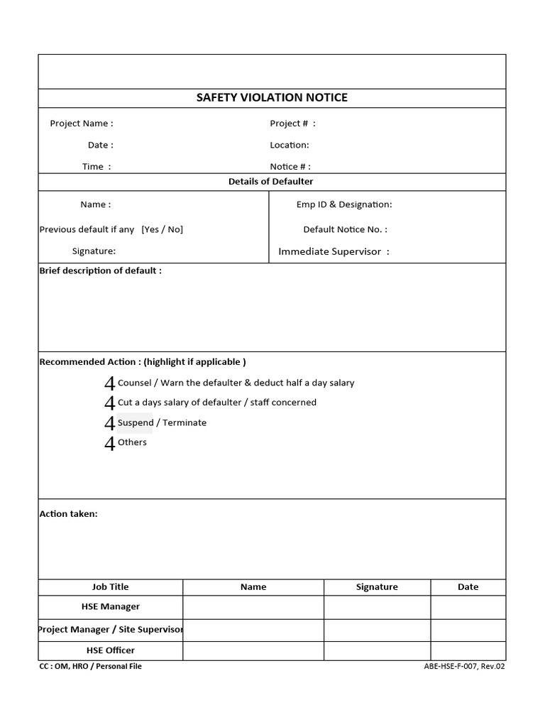 Safety Violation Notice Template | PDF