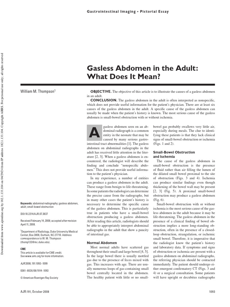 Thompson 2012 Gasless Abdomen in the Adult What Does It Mean PDF