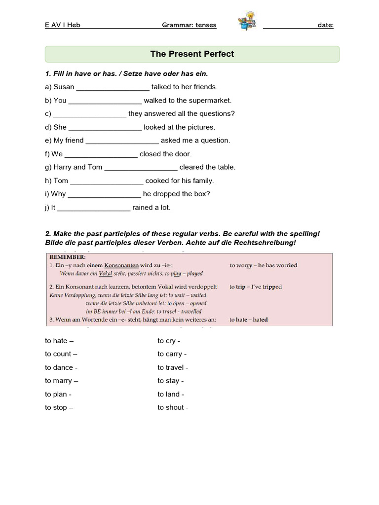 Present Perfect Grammar Exercises | PDF | Grammatical Tense | Verb