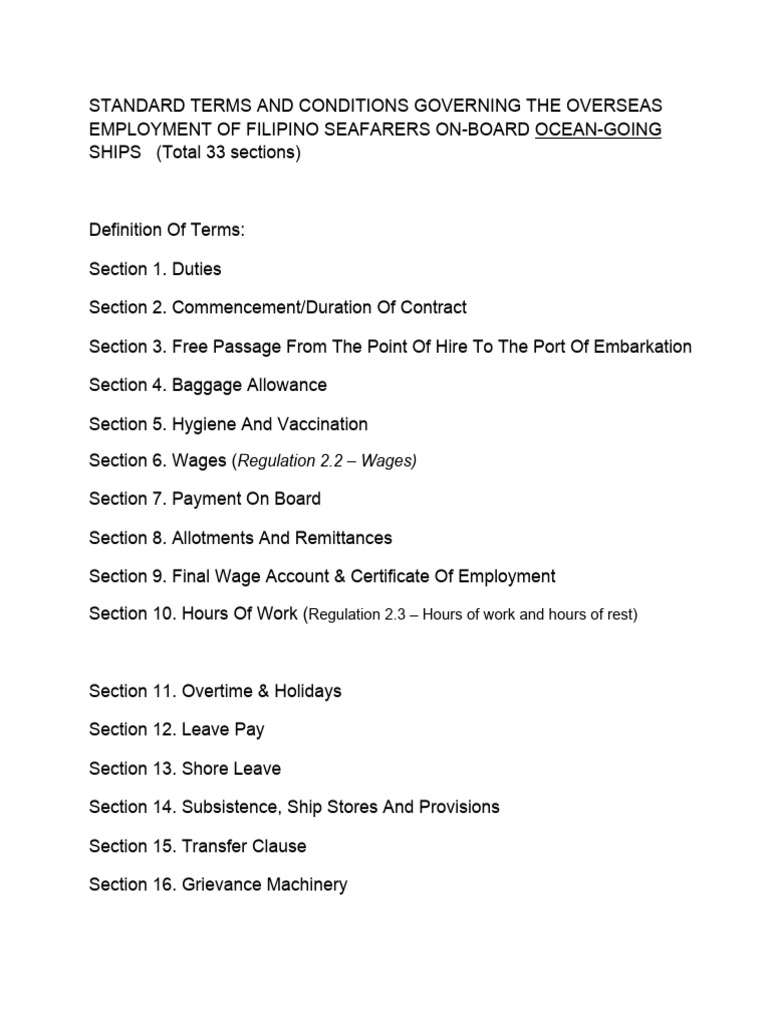 POEA Standard Terms for Seafarers | PDF | Science & Mathematics ...