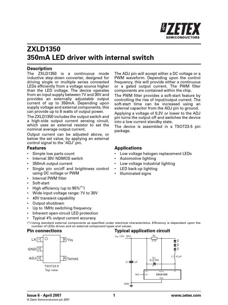 ZXLD1350 High Power Led Driver Ic PDF Capacitor Diode