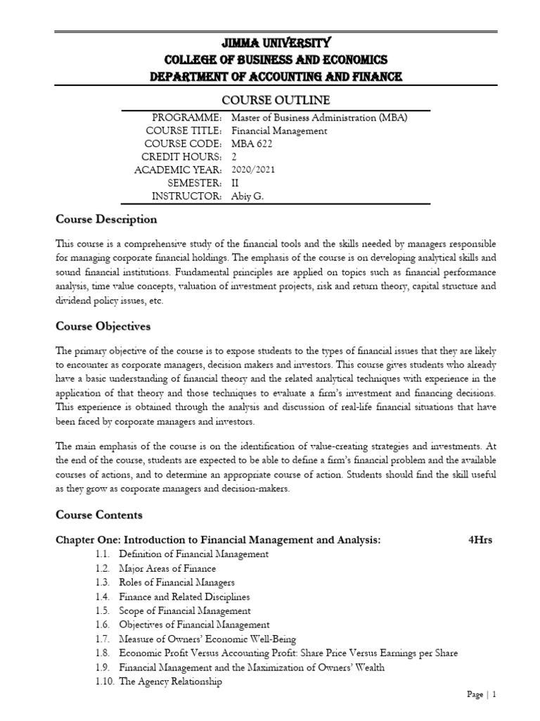 MBA Financial Management Course | PDF | Capital Structure | Capital ...