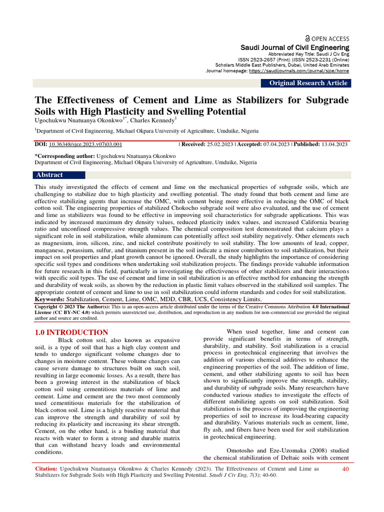 The Effectiveness of Lime and Soil Cement Stabilizers | PDF | Physical ...