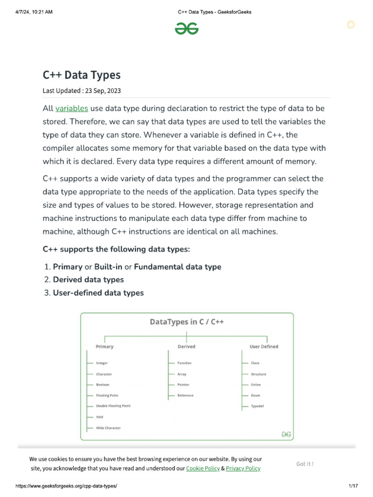 Data Type in CPP | PDF