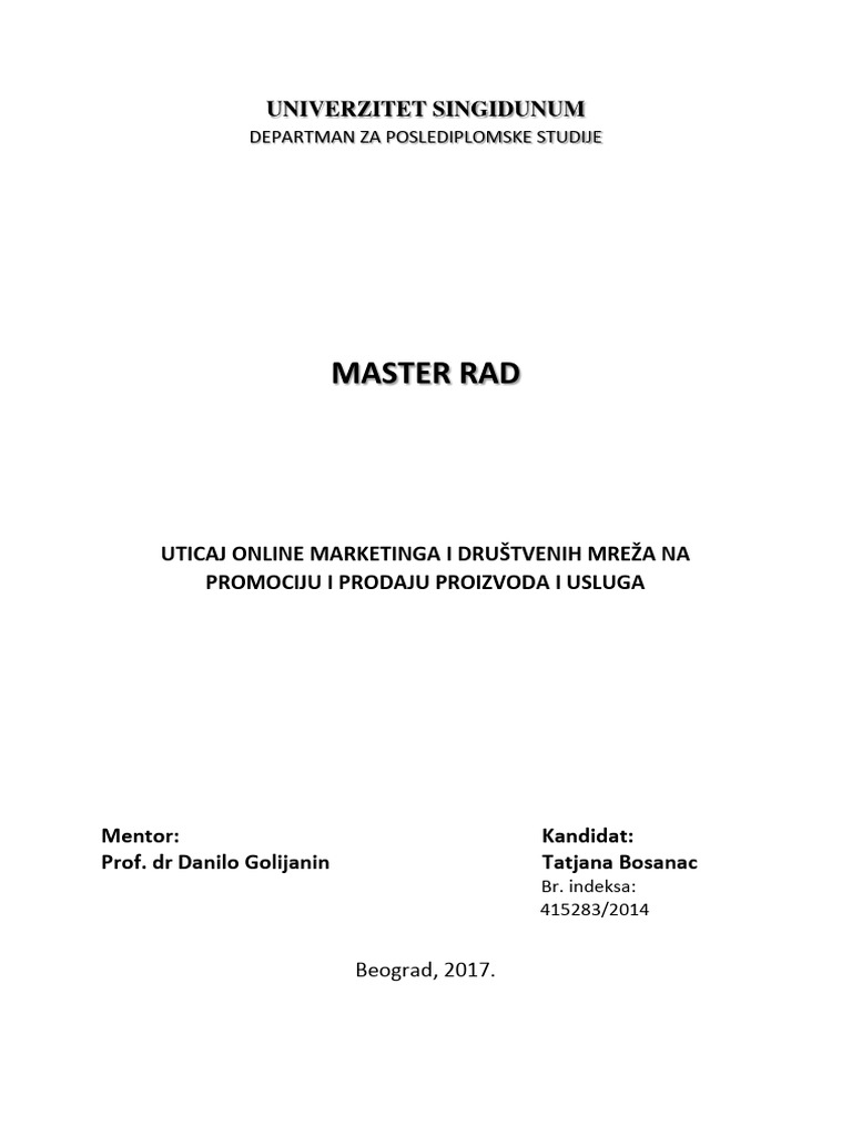 Master Rad: Departman Za Poslediplomske Studije | PDF