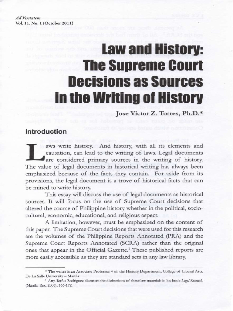 Law and History The Supreme Court Decisions As Sources in The Writing ...