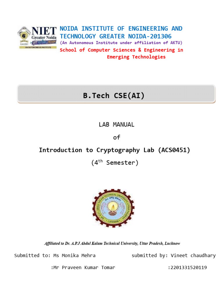 LAB - MANUAL - Cryptography Vineet | PDF | Encryption | Cipher