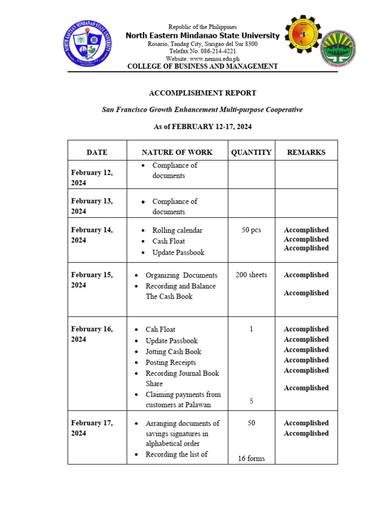 Accomplishment Report: Feb 2024 Activities | PDF | Banking | Financial ...