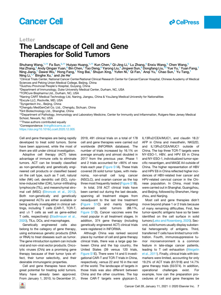 The Landscape of Cell and Gene Therapies For Solid Tumors | PDF | Gene ...