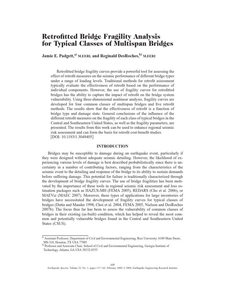 Bridge Fragility Analysis for Seismic Retrofit | PDF | Bridge ...