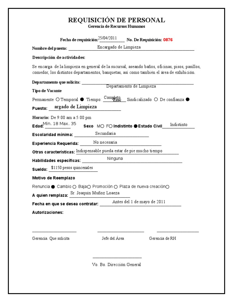 Formato De Requisicion De Personal Empleo