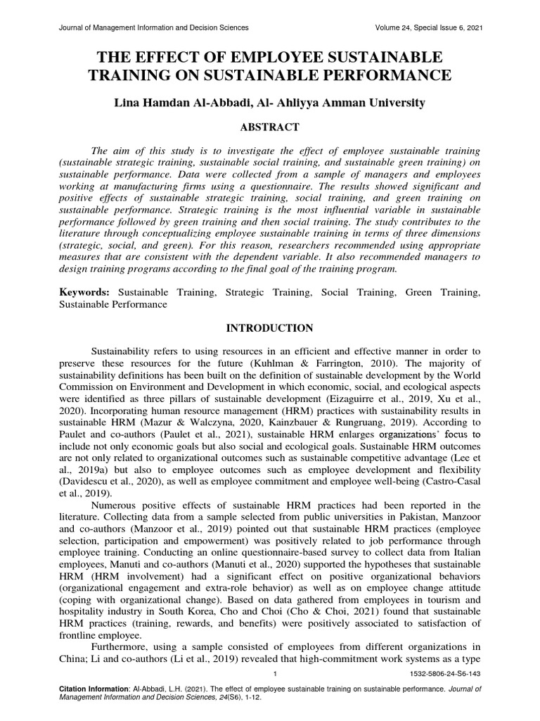 Impact of Sustainable Training on Performance | PDF | Sustainability ...