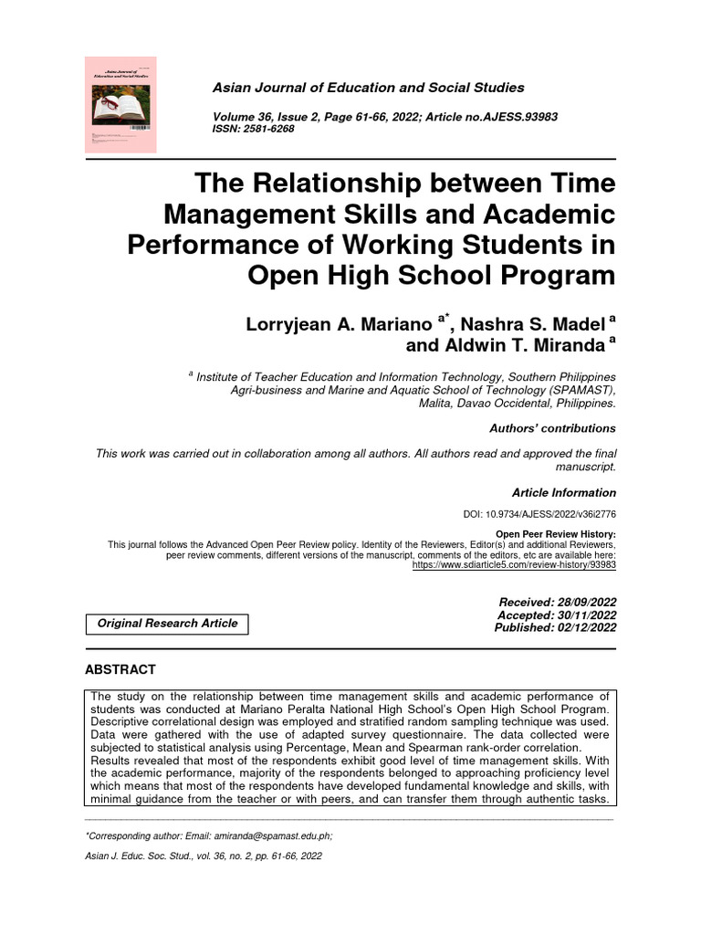 The Relationship Between Time Management | PDF | Statistics ...