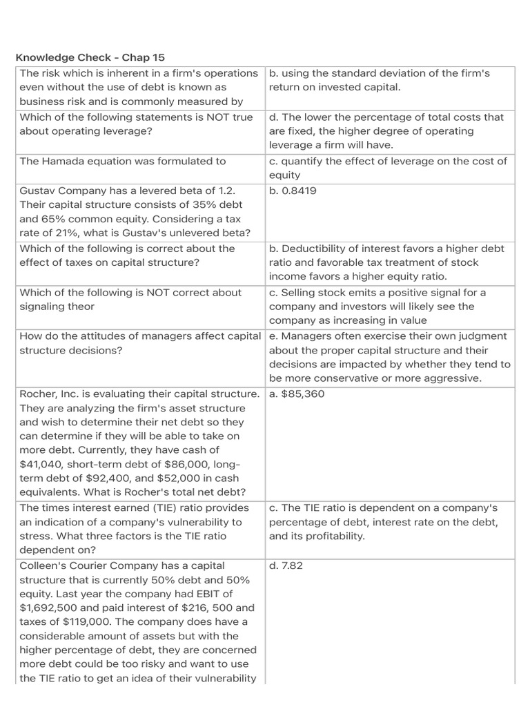 Knowledge Check - Chap 15-17 | PDF | Dividend | Stocks