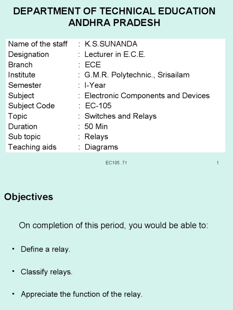 EC105 | PDF | Relay | Electromagnetism