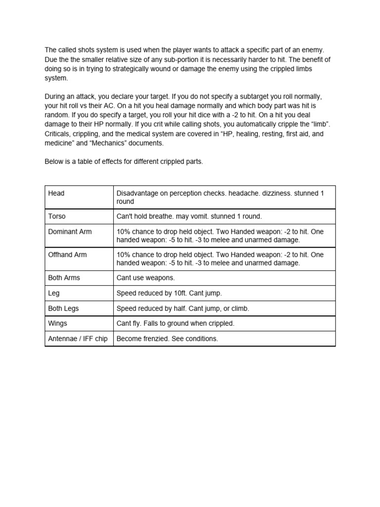 Called Shots System for Targeted Attacks | PDF | Law | History