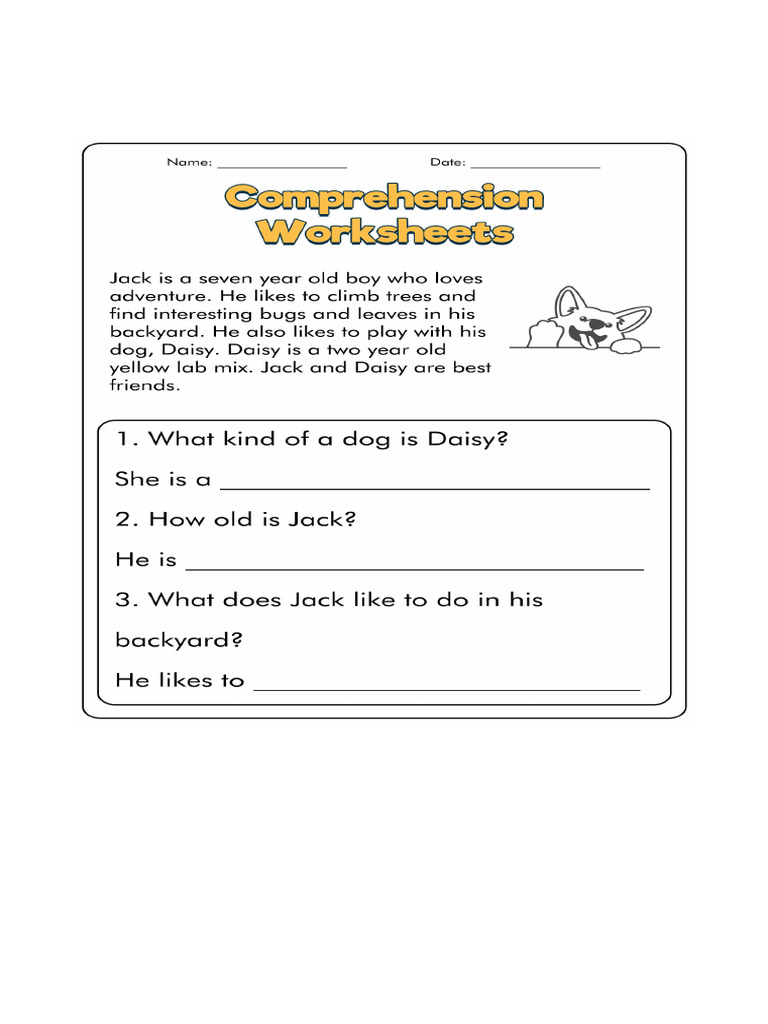 1st Grade Reading Comprehension Worksheets Printables 2243.Jpg | PDF