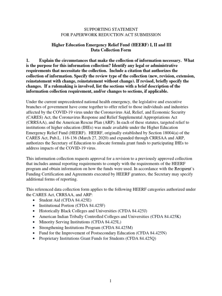 HEERF Data Collection Form Overview | PDF | Office Of Management And ...