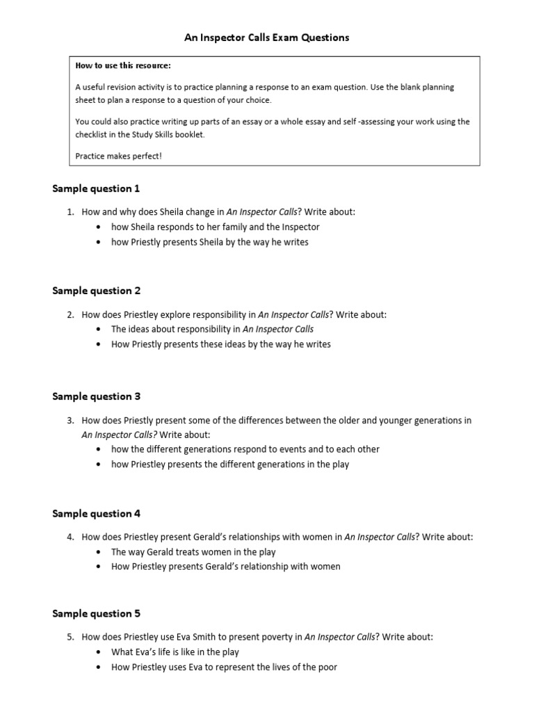 AQA Exam Questions for An Inspector Calls | PDF | Wellness