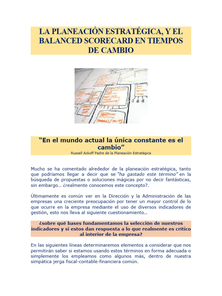 Planeación Estratégica y Balanced Scorecard | PDF | Planificación ...