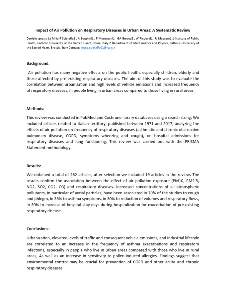 Impact of Air Pollution On Respiratory Diseases in Urban Areas | PDF ...