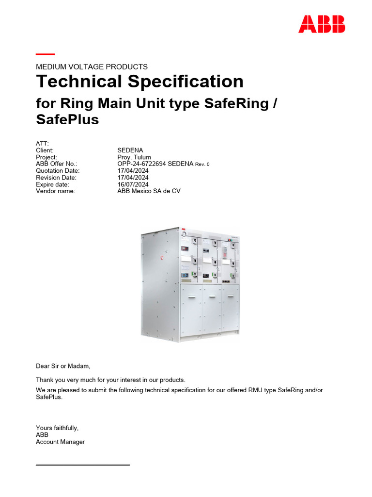 Medium Voltage RMU Technical Specs | PDF | Switch | Transformer