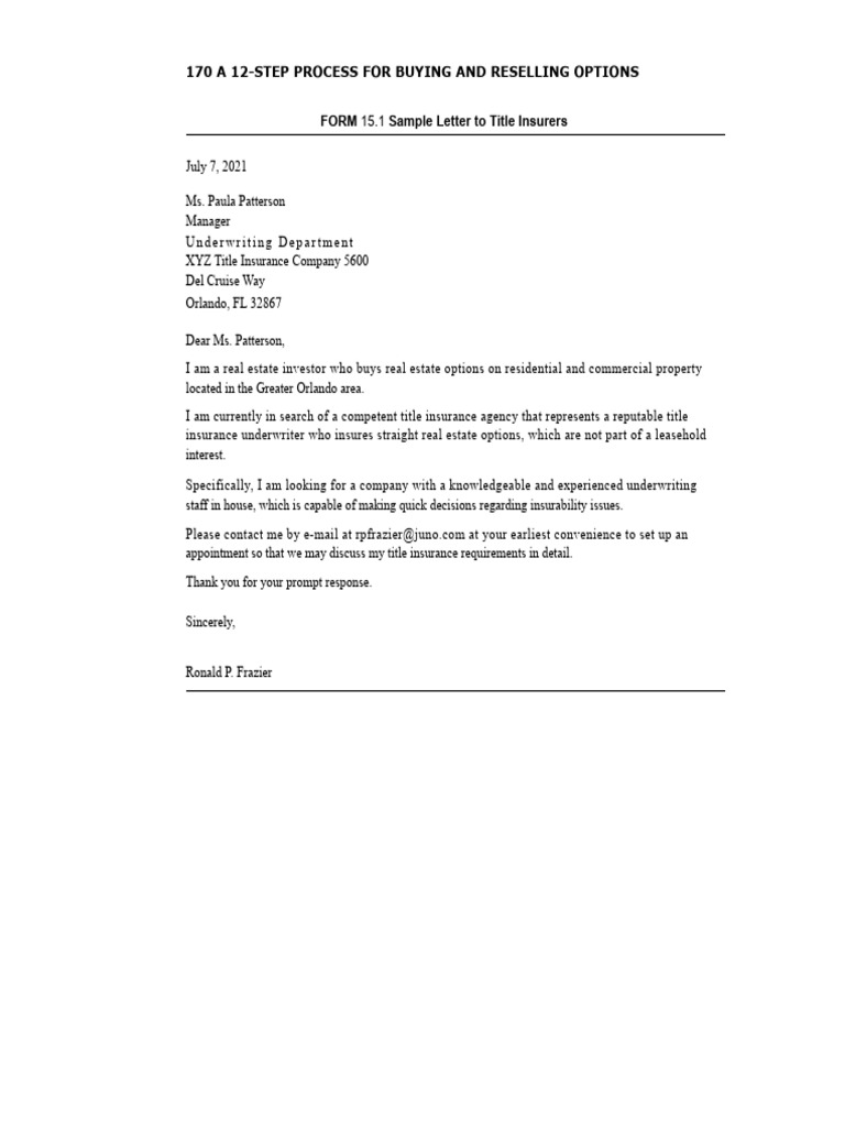 Title Insurance Inquiry for Real Estate Options | PDF