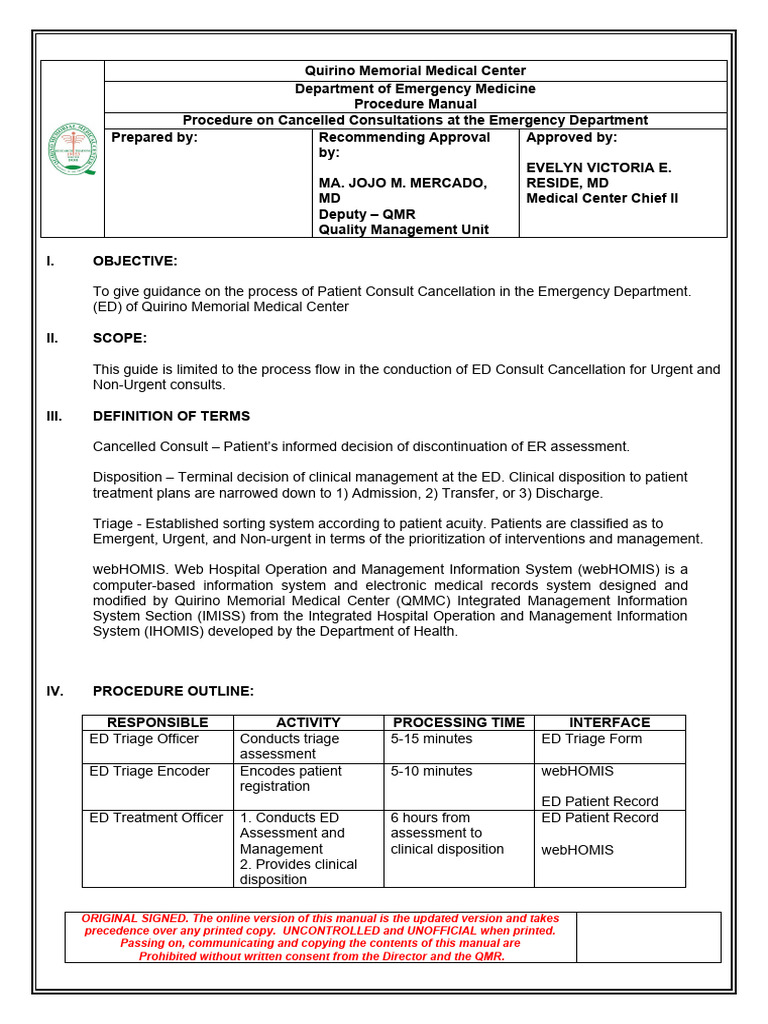 ED Consult Cancellation Procedure Guide | PDF | Emergency Department ...