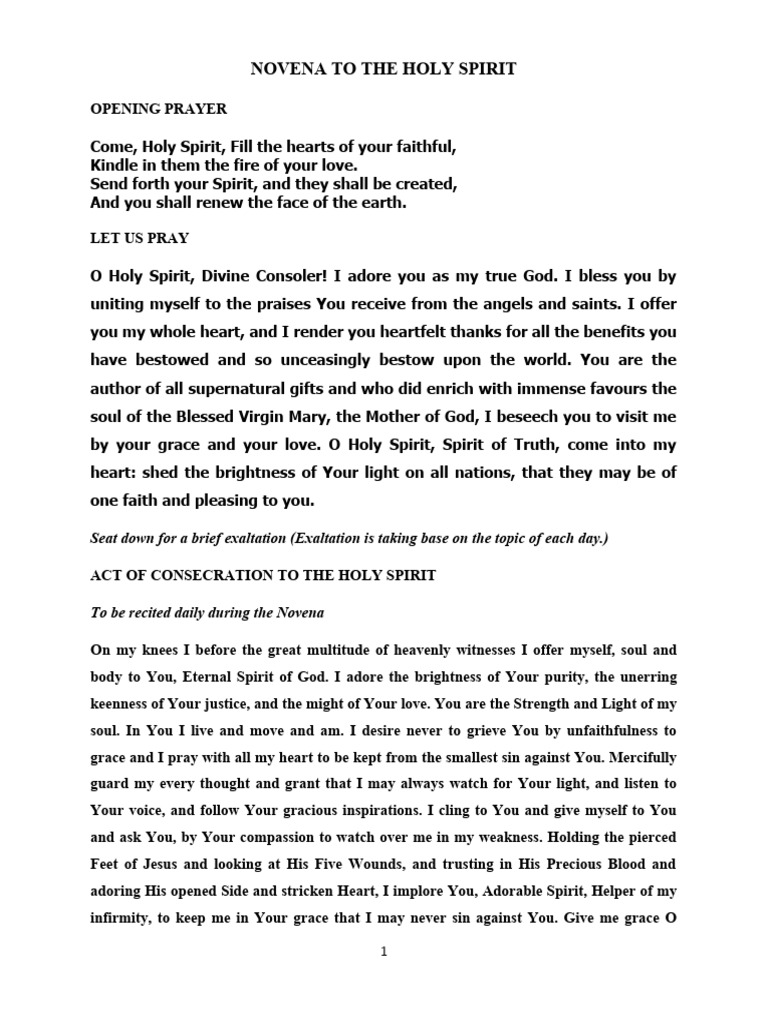 Novena To The Holy Spirit | PDF | God The Father | Lord's Prayer