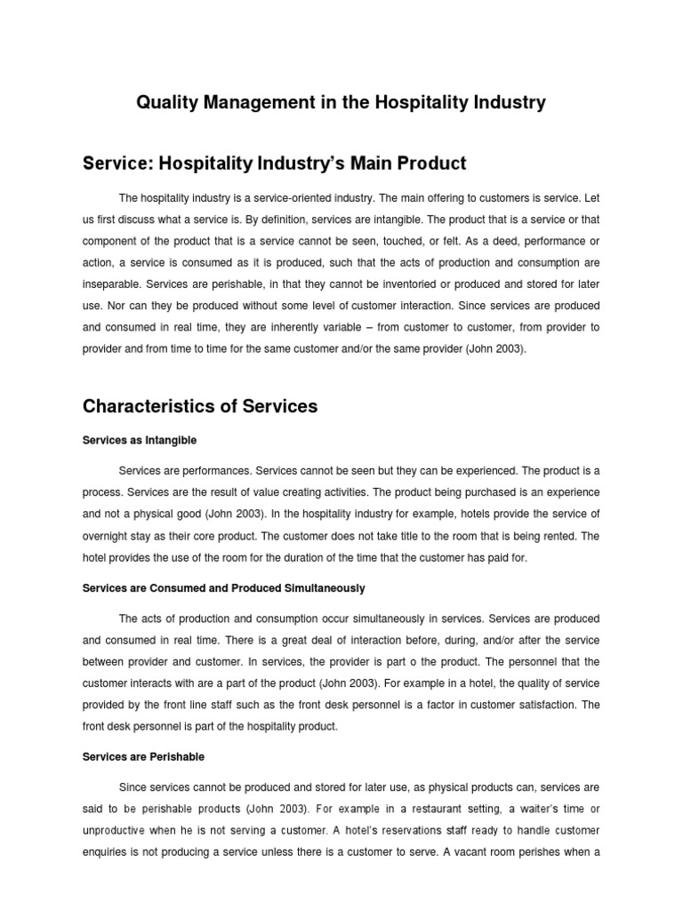 Quality Management In Hospitality Pdf Goal Empowerment