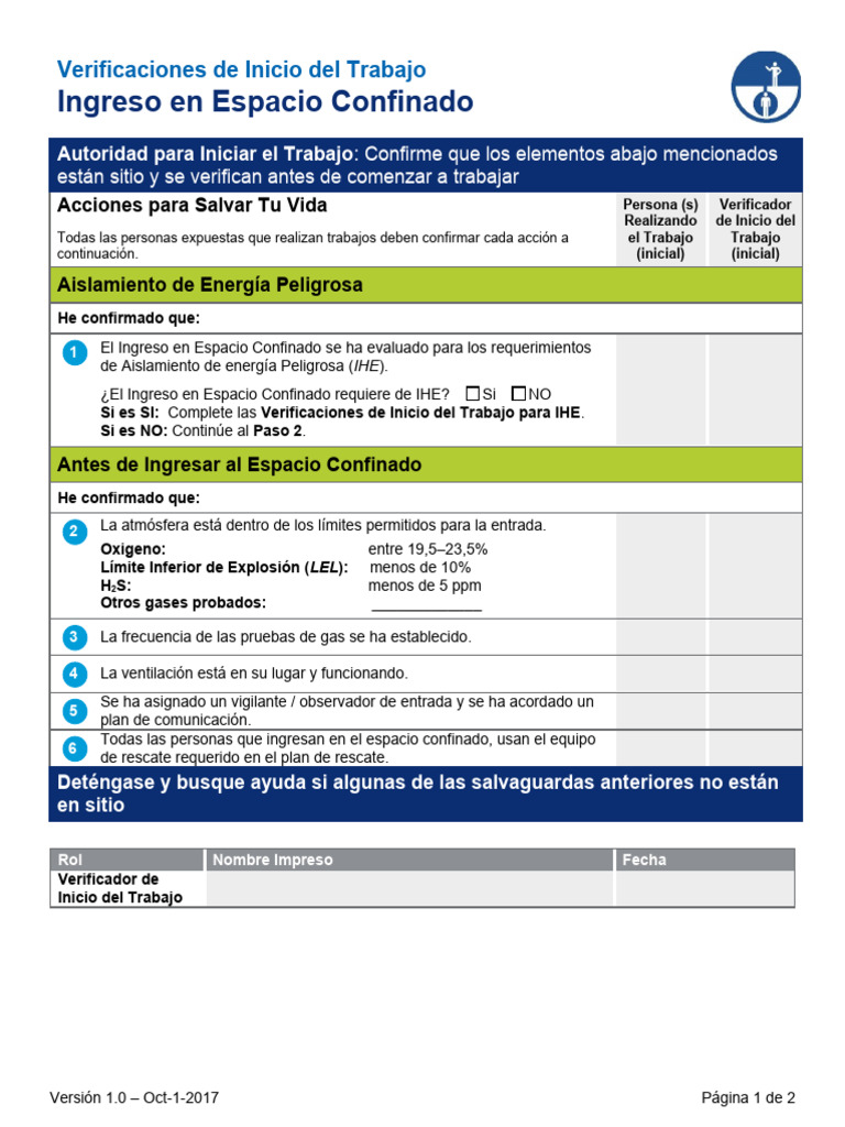 Start-Work Checks - Confined Space Entry | PDF