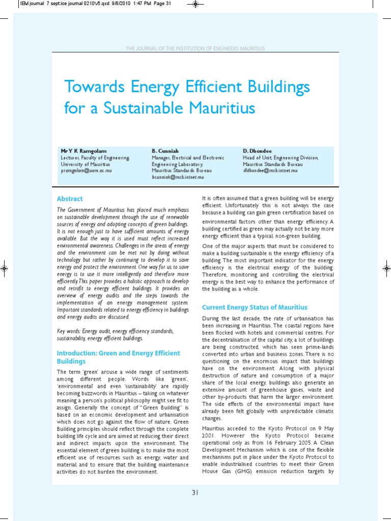 Energy Efficiency in Mauritius Buildings | PDF | Efficient Energy Use ...