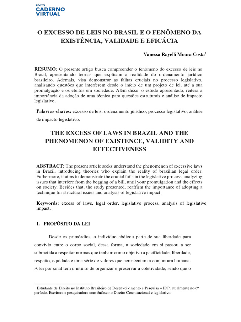 O excesso de leis no brasil e o fen meno da exist ncia validade e