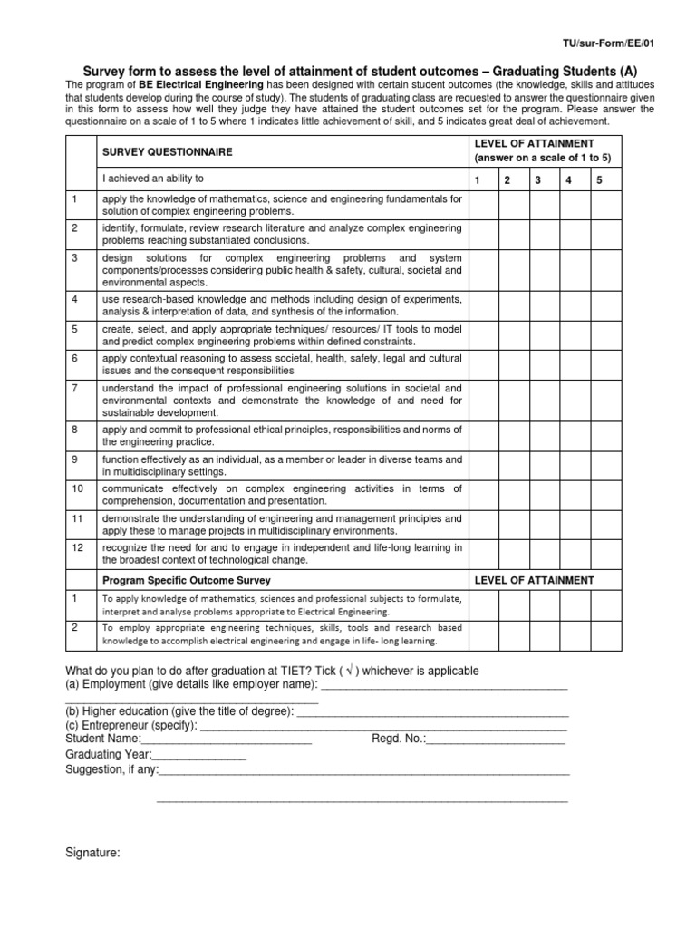 Student Outcomes Assessment Survey | PDF | Engineering | Survey Methodology