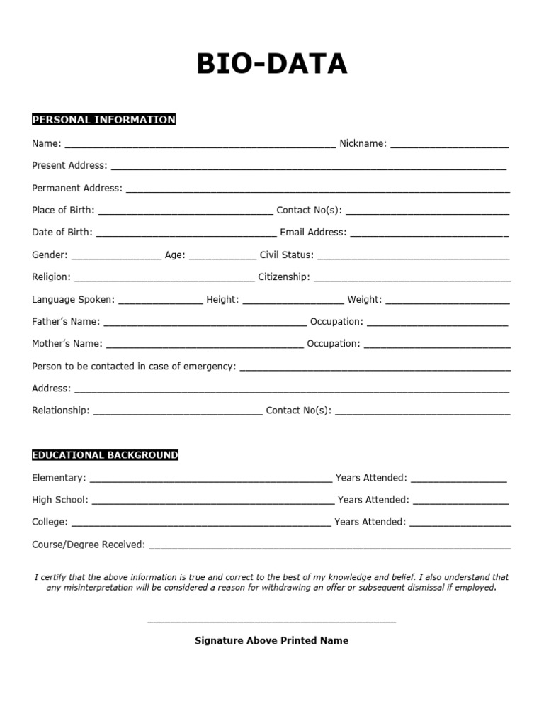 Biodata-Template | PDF