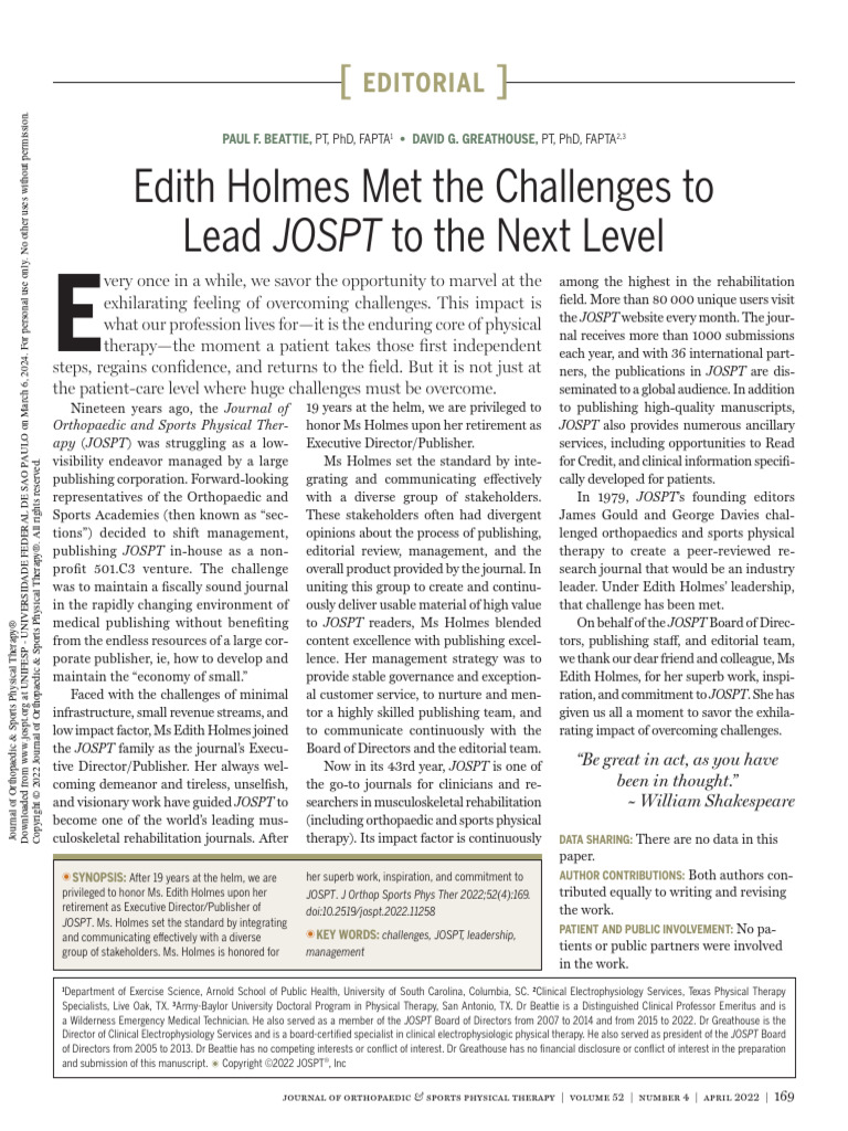 Beattie Greathouse 2022 Edith Holmes Met The Challenges To Lead Jospt ...