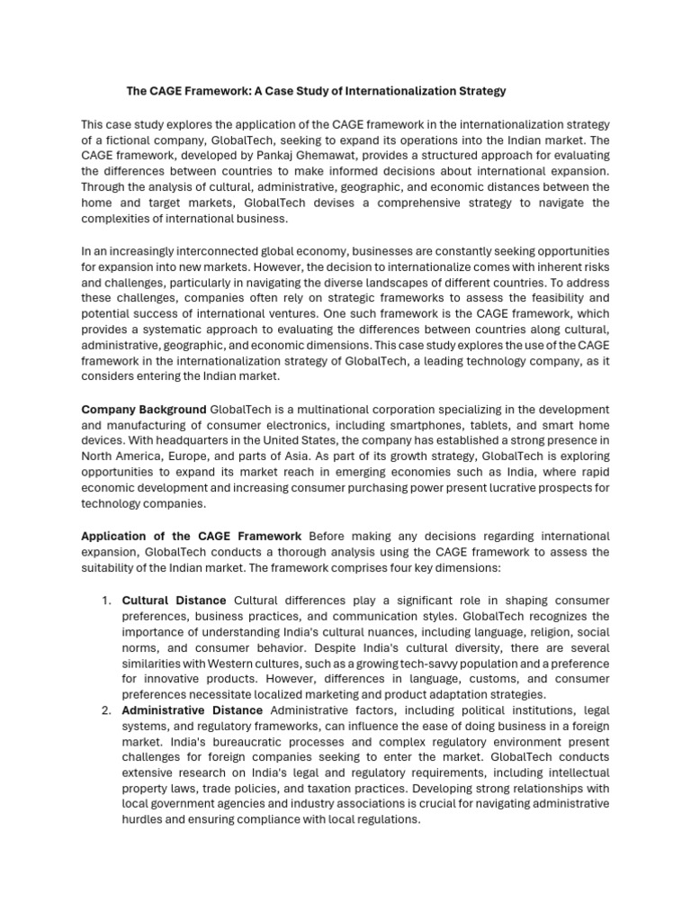 CAGE Framework in GlobalTech's India Strategy | PDF | Market (Economics ...