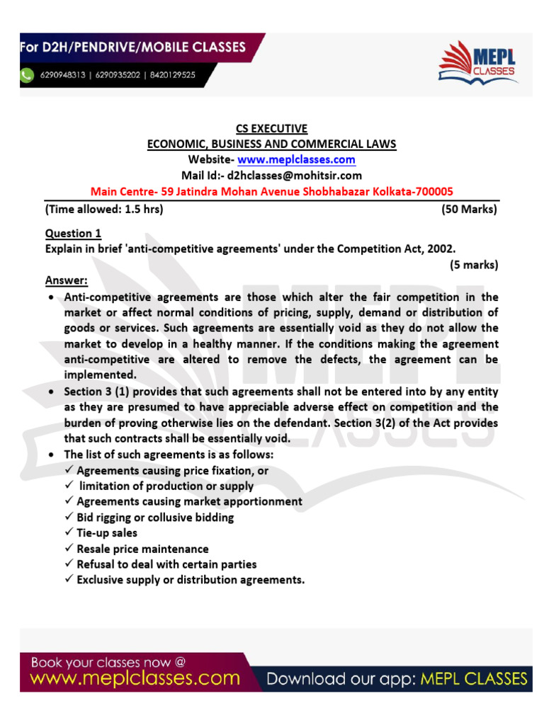 Competition Act (Answer Paper) | PDF | Competition Law | Competition