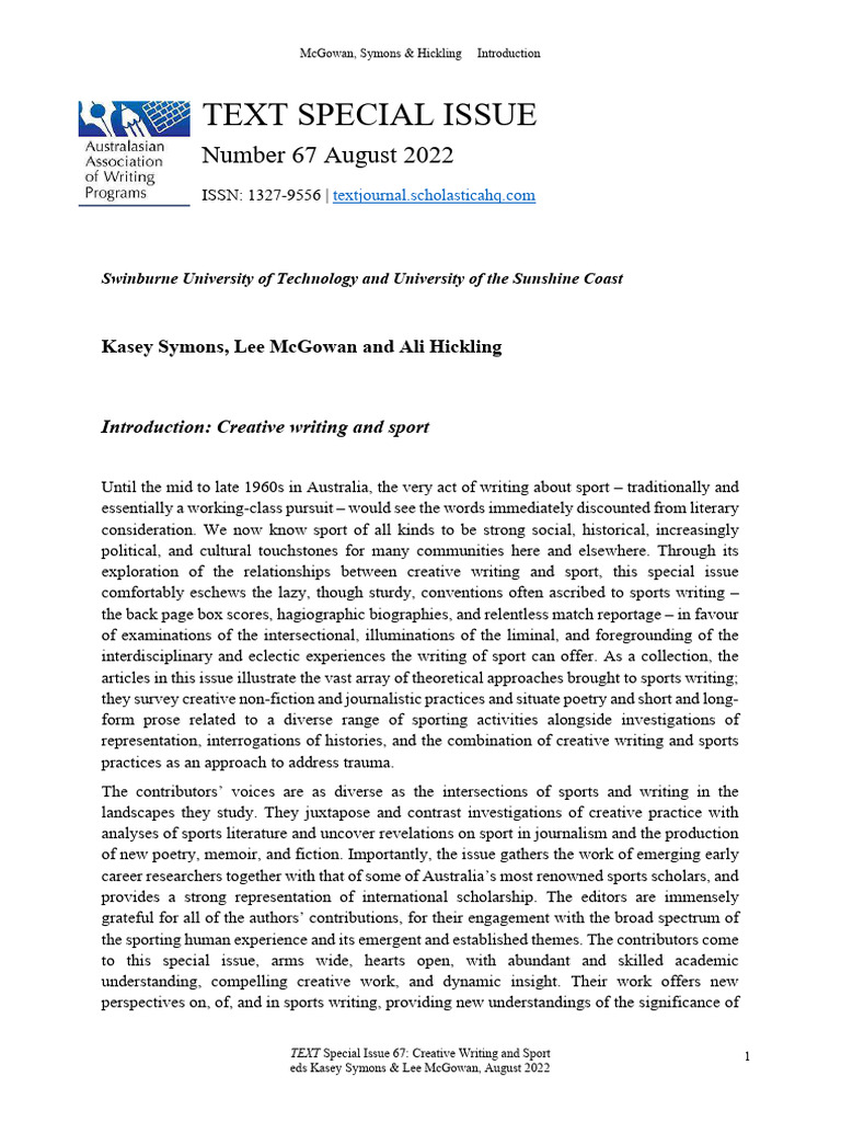 Introduction Creative Writing and Sport | PDF | Narrative ...