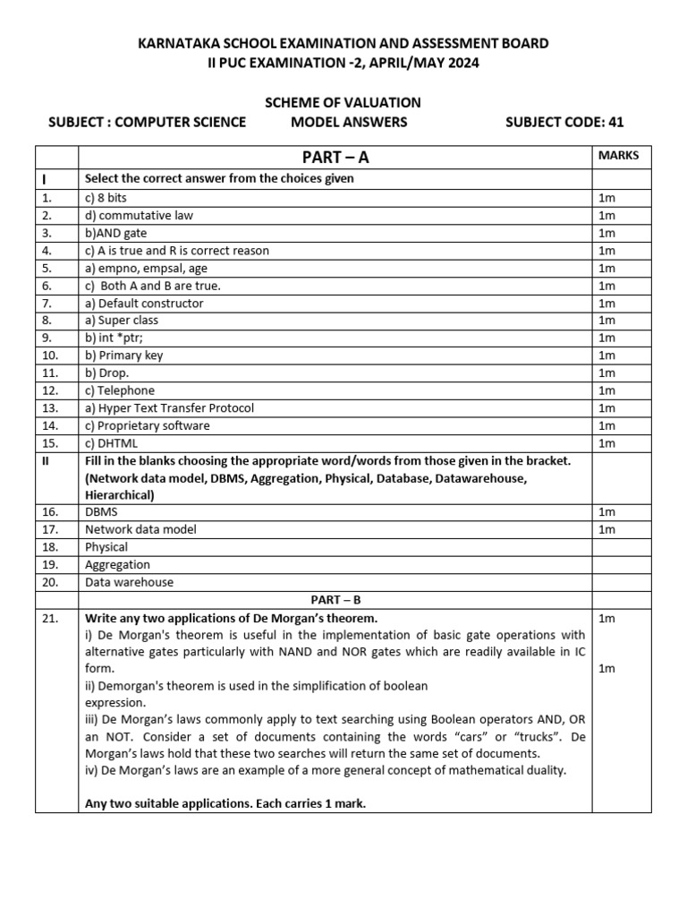 Computer Science Exam 2 Model Answers | PDF | Databases | Function ...