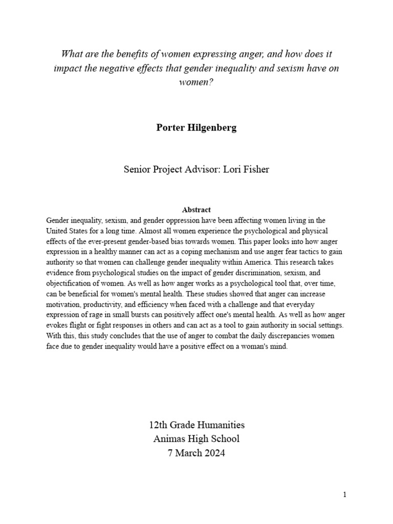 Porter Hilgenberg - Revised Senior Thesis Final Draft | PDF | Anger ...